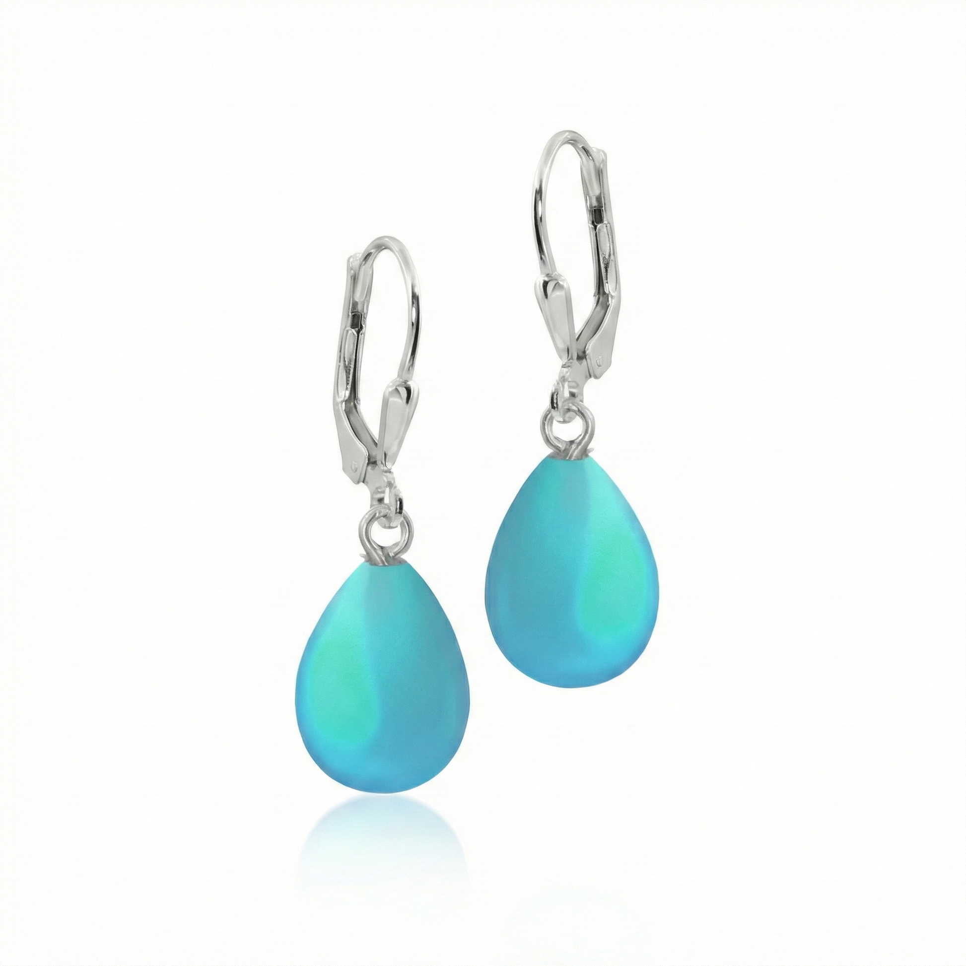  Dangle Crystal Drop Earrings are the perfect choice. Crafted with .925 sterling silver lever-back components with stunning aurora borealis iridescent frosted aqua crystals to take center stage.
