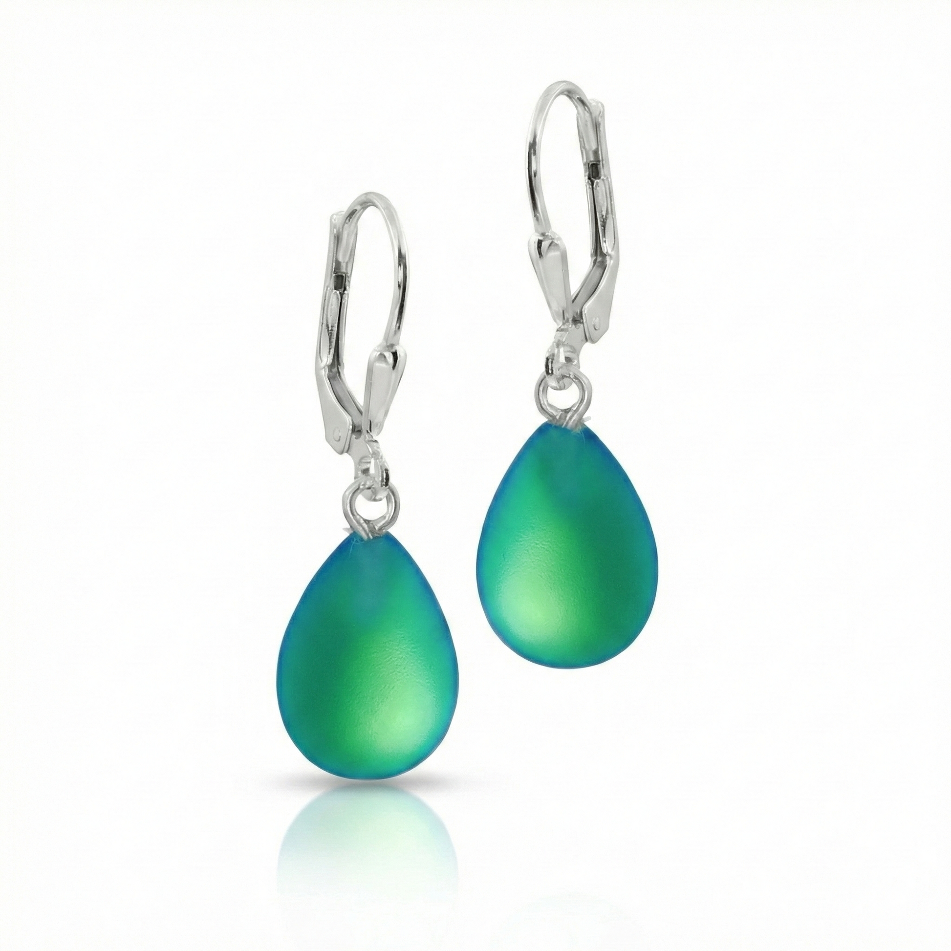  Dangle Crystal Drop Earrings are the perfect choice. Crafted with .925 sterling silver lever-back components with stunning aurora borealis iridescent frosted green crystals to take center stage.