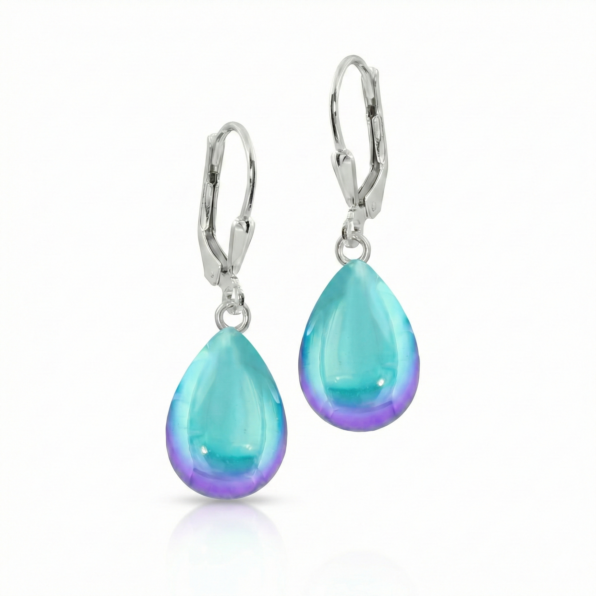 Dangle Crystal Drop Earrings are the perfect choice. Crafted with .925 sterling silver lever-back components with stunning aurora borealis iridescent polished aqua crystals to take center stage.