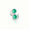 Double Circle Ring, hand-crafted .925 sterling silver ring with two circle frosted green crystals added for brilliance. This solid sterling silver ring is adjustable design and can be made larger or smaller.