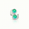 Double Circle Ring, hand-crafted .925 sterling silver ring with two circle polished green crystals added for brilliance. This solid sterling silver ring is adjustable design and can be made larger or smaller.