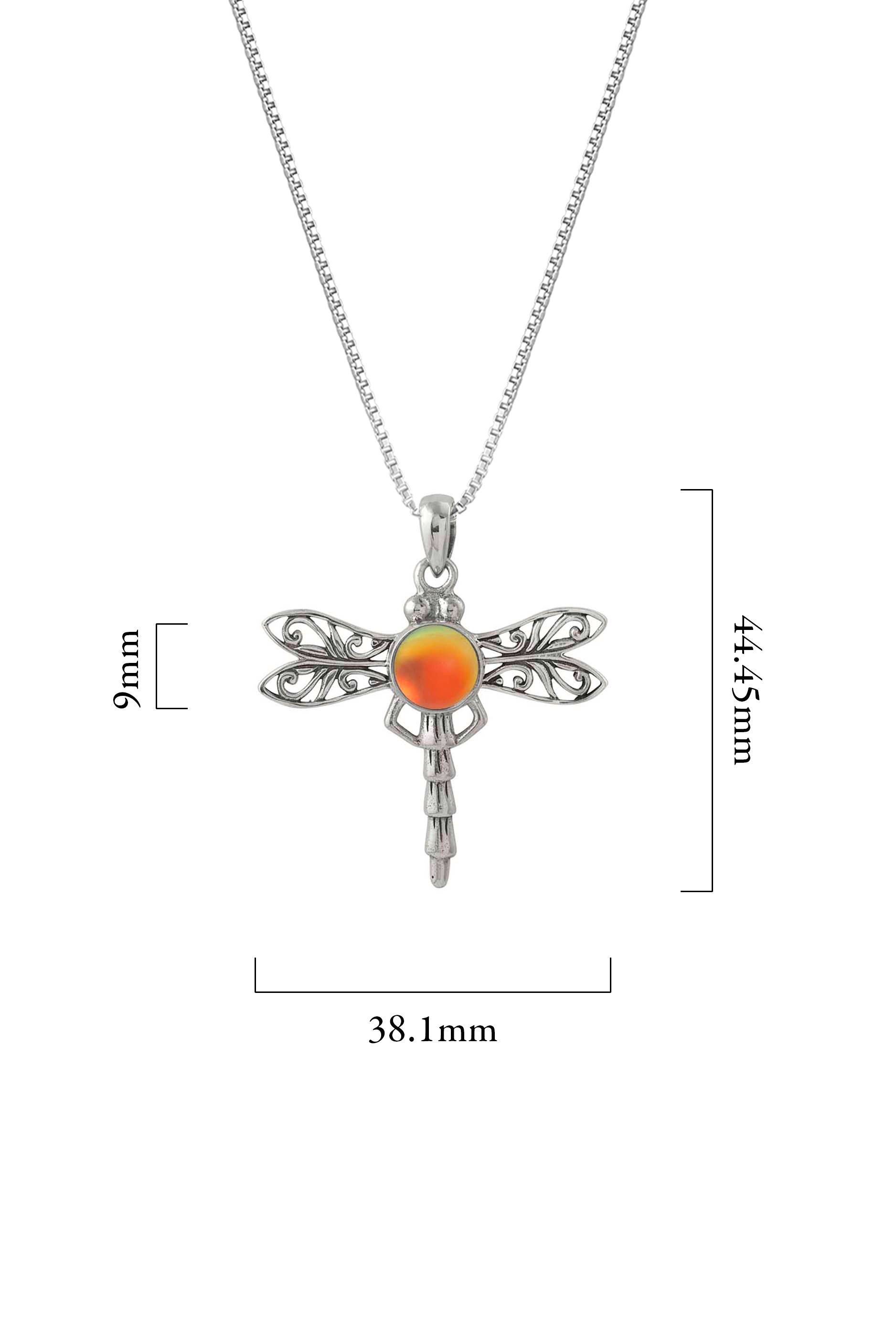 Dragonfly Pendant, this handmade pendant features a stunning glowing frosted fire crystal, elegantly surrounded by intricate silver details in the dragonfly's wings and body. The pendant comes with an 18" sterling silver .7mm box chain included.