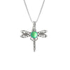 Dragonfly Pendant, this handmade pendant features a stunning glowing frosted green crystal, elegantly surrounded by intricate silver details in the dragonfly's wings and body. The pendant comes with an 18" sterling silver .7mm box chain included.