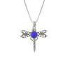 Dragonfly Pendant, this handmade pendant features a stunning glowing frosted violet crystal, elegantly surrounded by intricate silver details in the dragonfly's wings and body. The pendant comes with an 18" sterling silver .7mm box chain included.