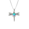 Dragonfly Pendant, this handmade pendant features a stunning glowing polished aqua crystal, elegantly surrounded by intricate silver details in the dragonfly's wings and body. The pendant comes with an 18" sterling silver .7mm box chain included.