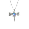 Dragonfly Pendant, this handmade pendant features a stunning, glowing polished blue crystal, elegantly surrounded by intricate silver details in the dragonfly's wings and body. The pendant comes with an 18" sterling silver .7mm box chain included.