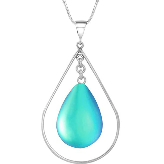 Drop with Loop Pendant is a classic design that elegantly radiates with frosted aqua pendant. It comes with an 18" .7mm sterling silver box chain, ensuring a complete and polished look.