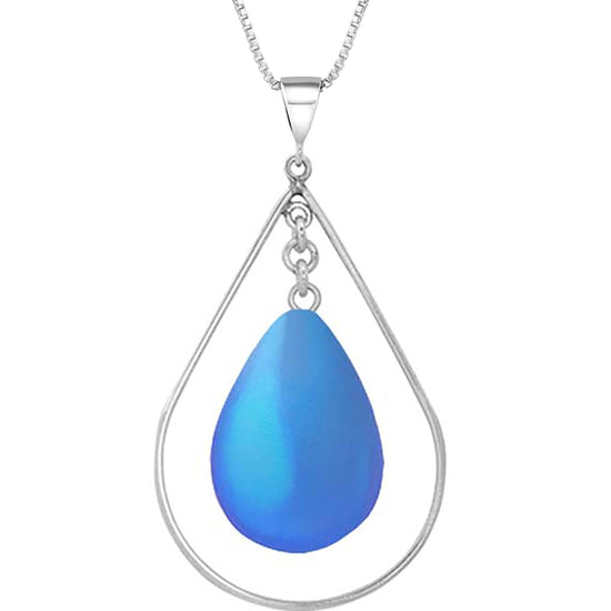 Drop with Loop Pendant  is a classic design that elegantly radiates with frosted blue pendant. It comes with an 18" .7mm sterling silver box chain, ensuring a complete and polished look.