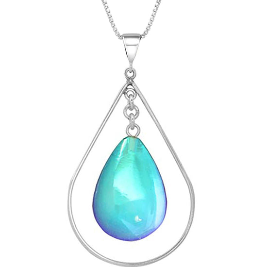 Drop with Loop Pendant is a classic design that elegantly radiates with polished aqua pendant. It comes with an 18" .7mm sterling silver box chain, ensuring a complete and polished look.