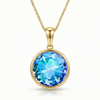 Eclipse Crystal Pendant is perfectly shaped as a 16mm circle blue stone, crafted with precision and care in 18k gold stainless, it features a 16"-18" adjustable chain.