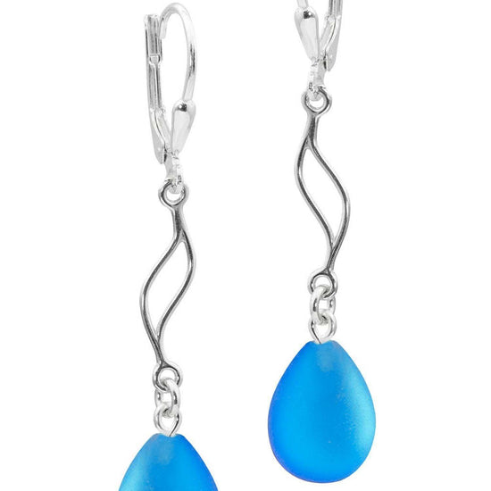 Feather Ext. Earrings with frosted blue pendant, comes with .925 sterling silver lever-backs for secure and comfortable wear.