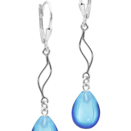Feather Ext. Earrings with polished blue pendant, comes with .925 sterling silver lever-backs for secure and comfortable wear.