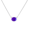 H-Oval Pendant featuring a frosted violet stone sleek oval design, this elegant piece exudes sophistication and style. Crafted from high-quality sterling silver. It comes with a 16" sterling silver box chain in a choker design.