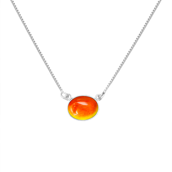H-Oval Pendant featuring a polished fire stone sleek oval design, this elegant piece exudes sophistication and style. Crafted from high-quality sterling silver. It comes with a 16" sterling silver box chain in a choker design.