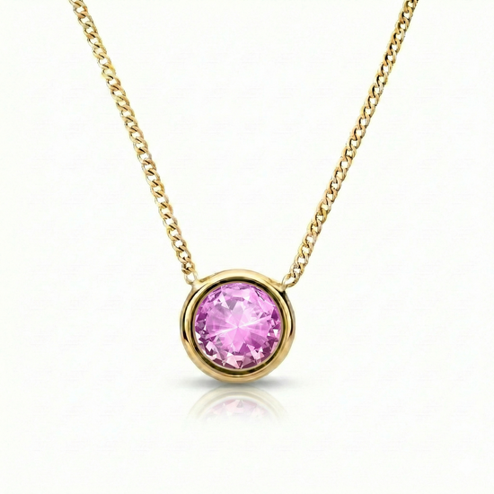 Halo Crystal Necklace, a stunning centerpiece in our Pendant collection that radiates pure elegance. This exquisite necklace showcases a dazzling 9mm pink crystal, durable 18k gold stainless with a 16"-18" adjustable chain.