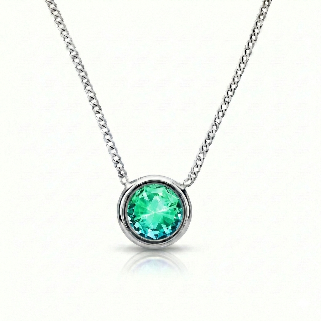  Halo Crystal Necklace, a stunning centerpiece in our Pendant collection that radiates pure elegance. This exquisite necklace showcases a dazzling 9mm green crystal, durable stainless steel with a 16"-18" adjustable chain.