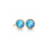 Gold earrings with blue gemstones on a white background