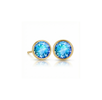 Gold earrings with blue gemstones on a white background