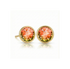 Gold earrings with fire gemstones on a white background