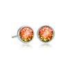 Pair of round stud earrings with multicolored gemstones on a white background