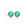 Pair of green gemstone stud earrings on a white background