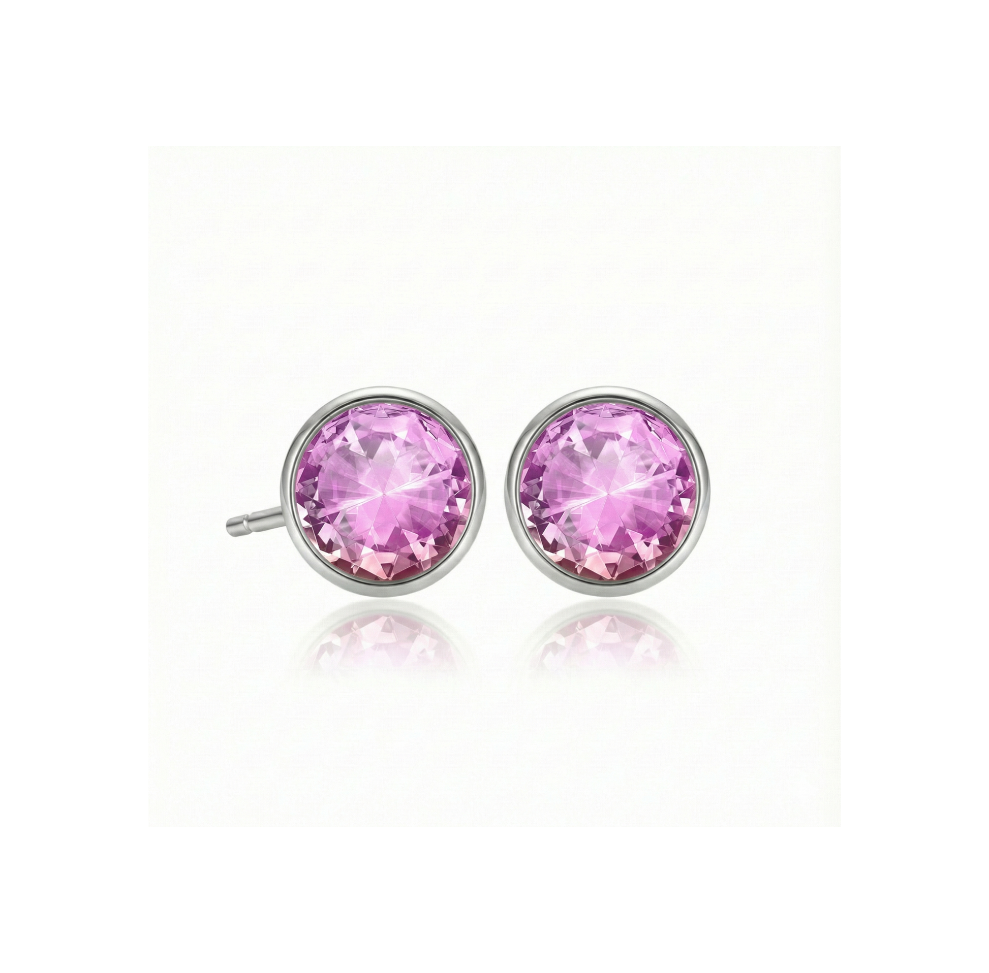 Pair of pink gemstone stud earrings on a white background