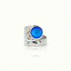 Hammered Single Circle Ring is made of .925 Sterling Silver, features a stunning frosted blue crystal stone, and is adjustable.