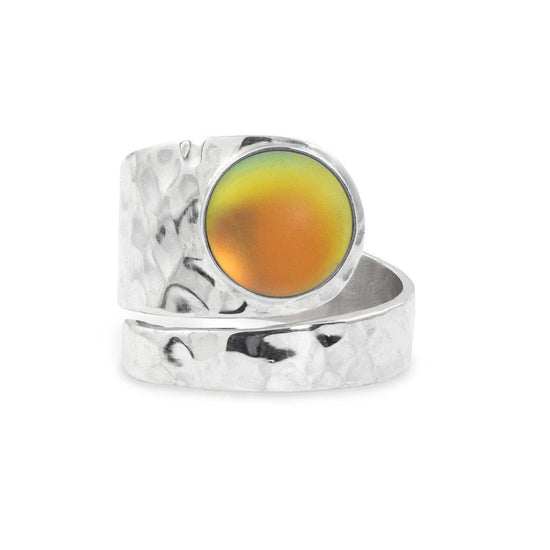Hammered Single Circle Ring features a stunning crystal, frosted fire stone, and is adjustable. 