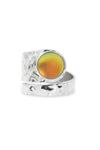 Hammered Single Circle Ring features a stunning crystal, frosted fire stone, and is adjustable. 