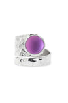 Hammered Single Circle Ring features a stunning crystal, frosted pink stone, and is adjustable. 