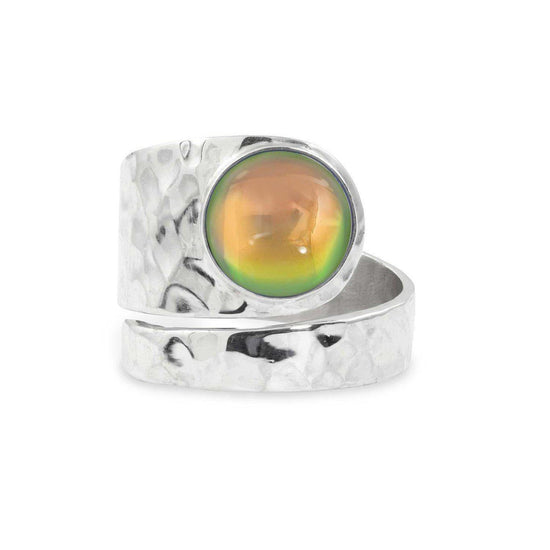 Hammered Single Circle Ring features a stunning crystal, polished fire stone, and is adjustable. 