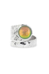 Hammered Single Circle Ring features a stunning crystal, polished fire stone, and is adjustable. 