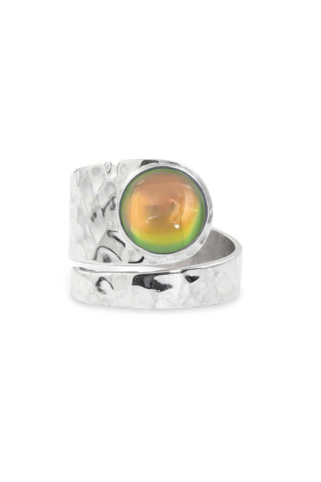 Hammered Single Circle Ring features a stunning crystal, polished fire stone, and is adjustable. 