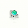 Hammered Single Circle Ring is made of .925 Sterling Silver, features a stunning polished green crystal stone, and is adjustable.