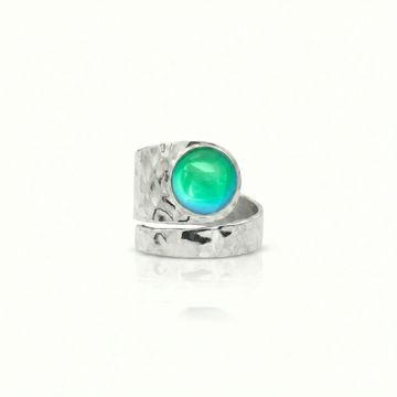 Hammered Single Circle Ring is made of .925 Sterling Silver, features a stunning polished green crystal stone, and is adjustable.