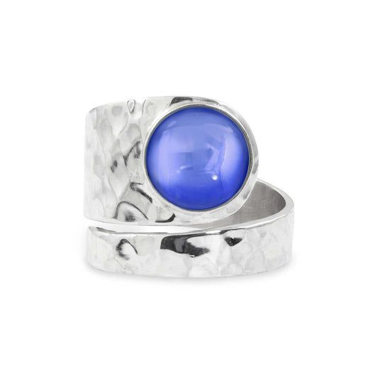 Hammered Single Circle Ring features a stunning crystal, polished violet stone, and is adjustable. 