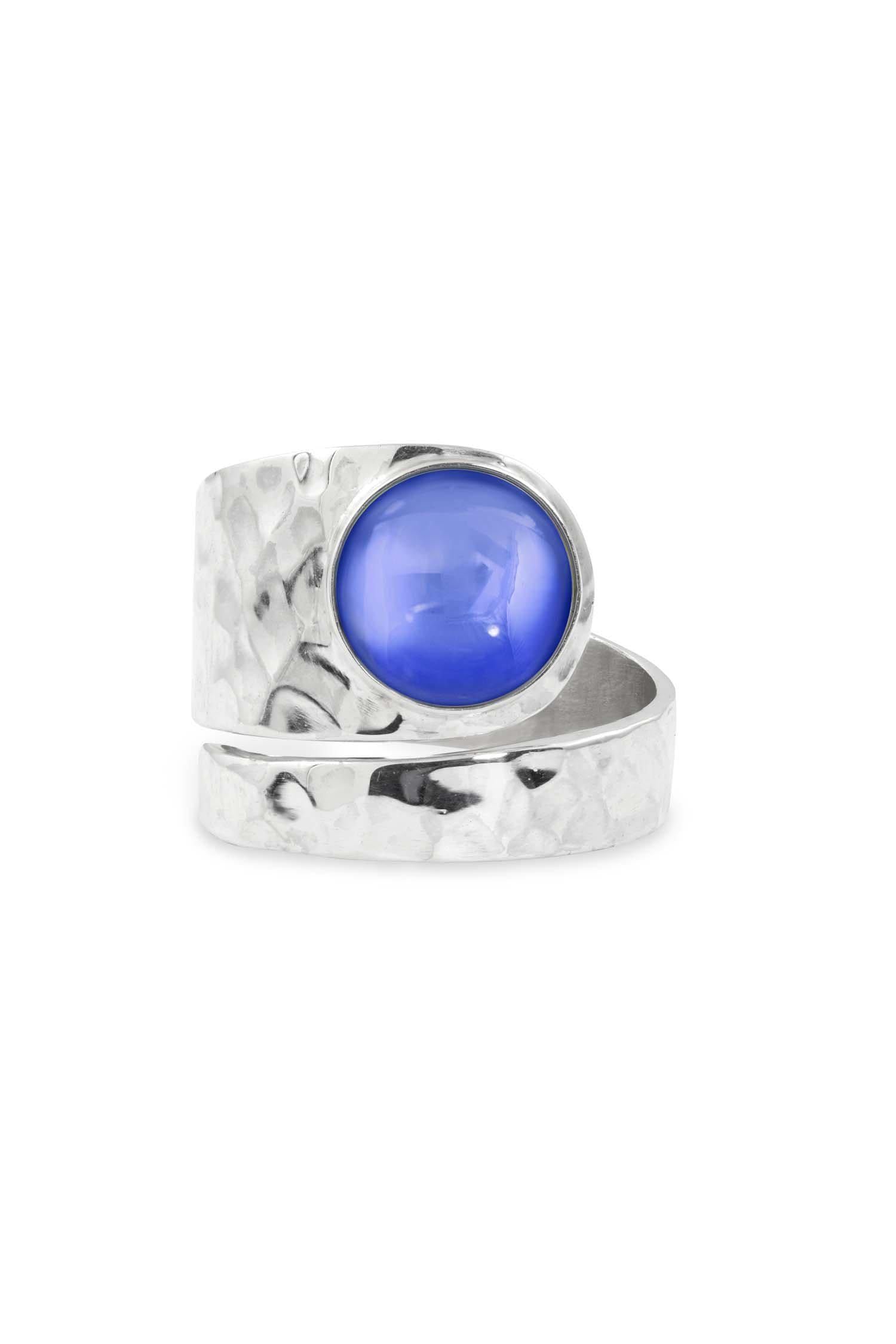 Hammered Single Circle Ring features a stunning crystal, polished violet stone, and is adjustable. 