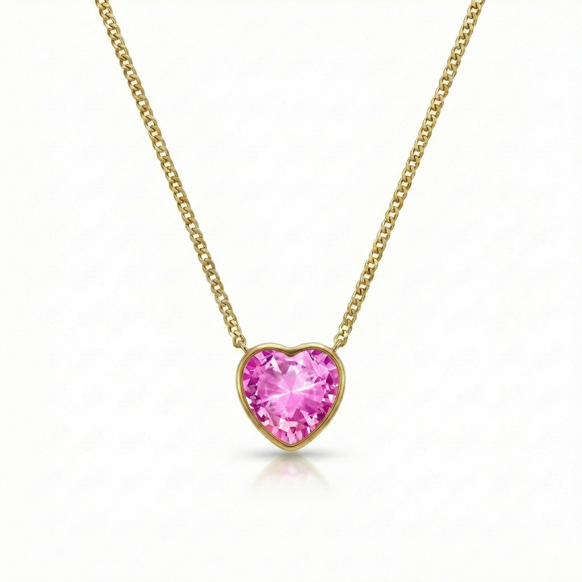 Heart Crystal Necklace with 18K gold stainless steel chain and an exquisite pendant features an intricate design with a radiant pink crystal centerpiece. 