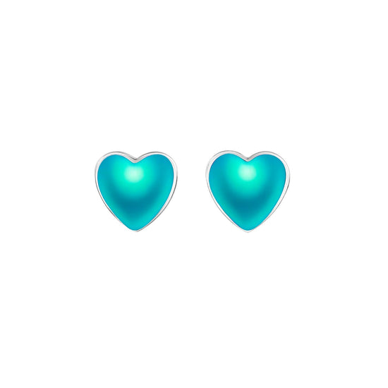 Heart Stud Earrings featuring a stunning 7mm frosted aqua stone set in .925 sterling silver posts.