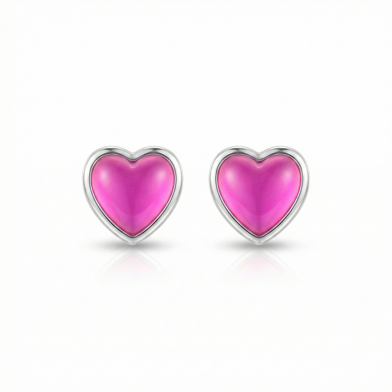 Heart Stud Earrings featuring a stunning 7mm frosted pink stone set in .925 sterling silver posts.