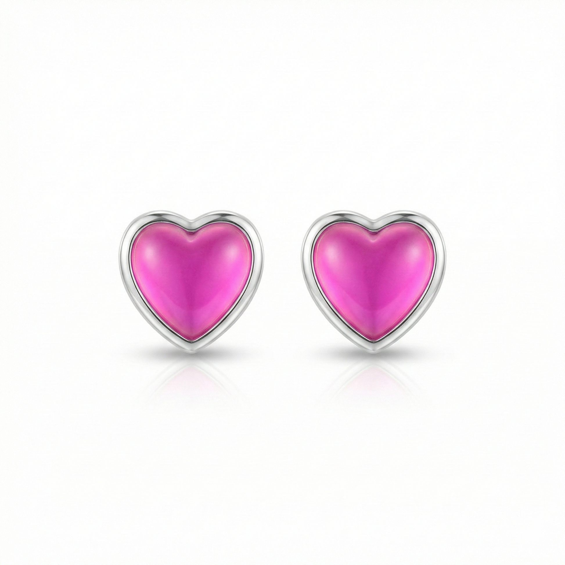 Heart Stud Earrings featuring a stunning 7mm frosted pink stone set in .925 sterling silver posts.