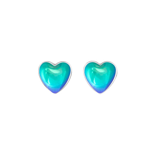 Heart Stud Earrings featuring a stunning 7mm polished aqua stone set in .925 sterling silver posts.