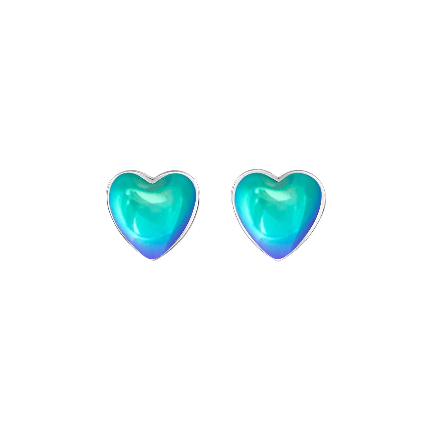 Heart Stud Earrings featuring a stunning 7mm polished aqua stone set in .925 sterling silver posts.