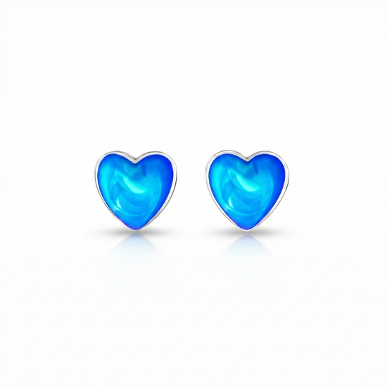 Heart Stud Earrings featuring a stunning 7mm polished blue stone set in .925 sterling silver posts.