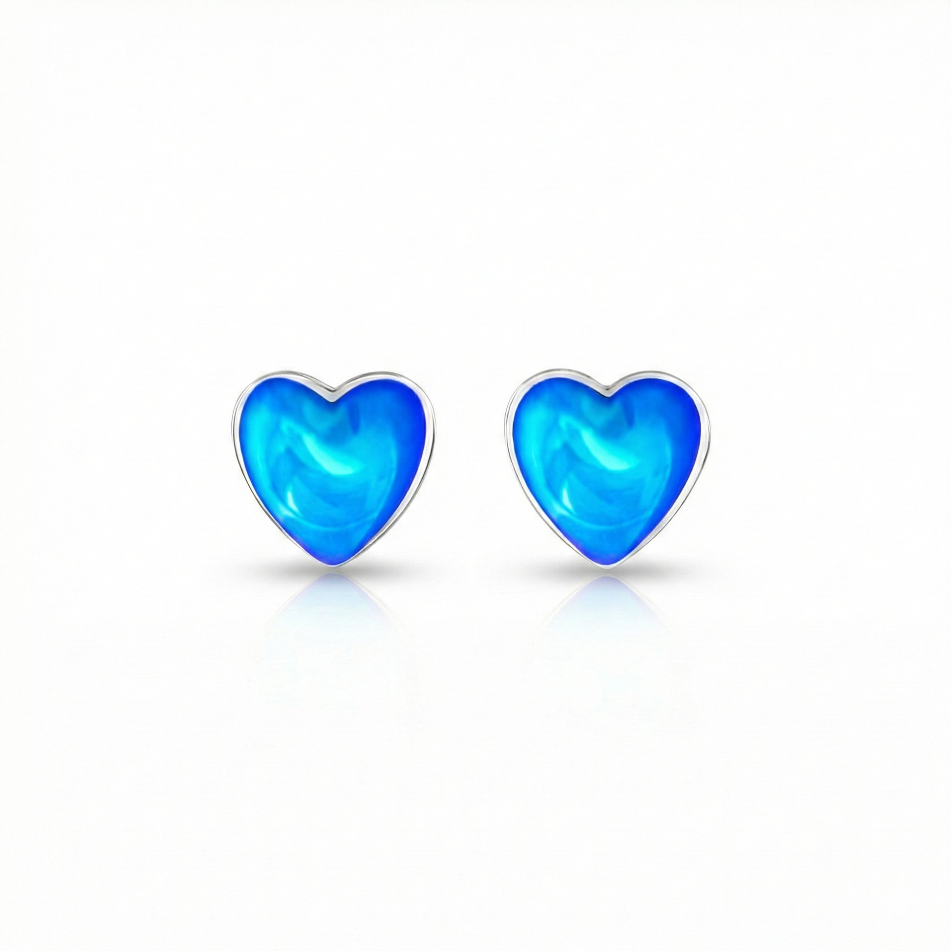 Heart Stud Earrings featuring a stunning 7mm polished blue stone set in .925 sterling silver posts.