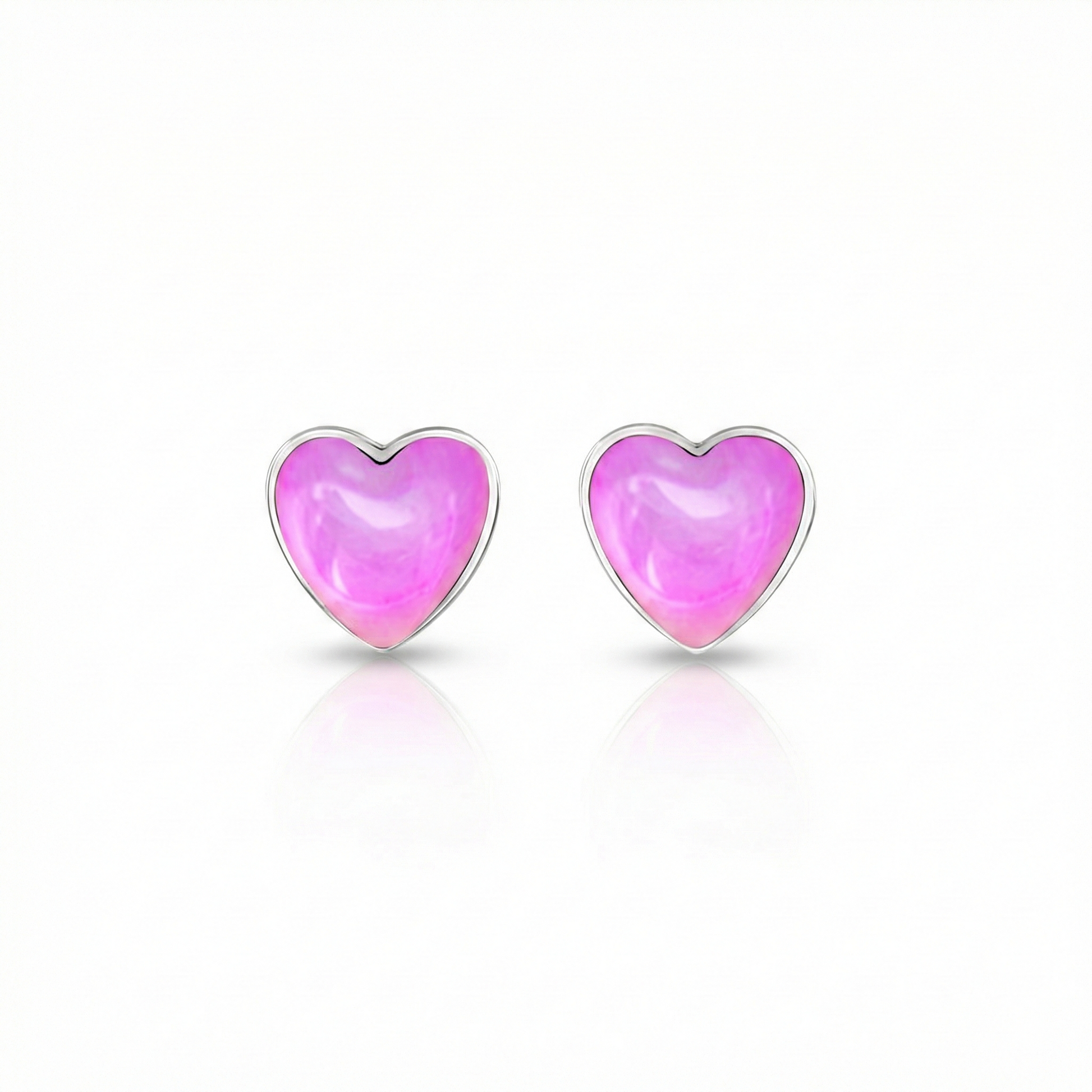 Heart Stud Earrings featuring a stunning 7mm polished pink stone set in .925 sterling silver posts.