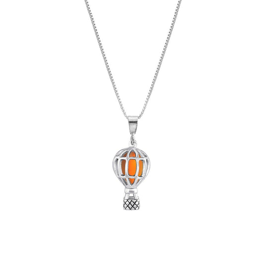 Hot Air Balloon Pendant: This beautifully crafted frosted fire pendant features a delicate design, perfect for expressing your fun and creative side. Each pendant comes with an 18” chain.