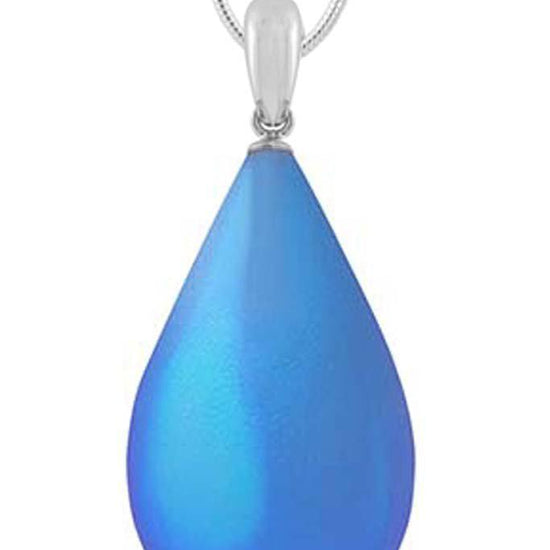 Large Drop Pendant comes with our best 1.2mm sterling silver snake chain, 18" long with frosted blue stone.