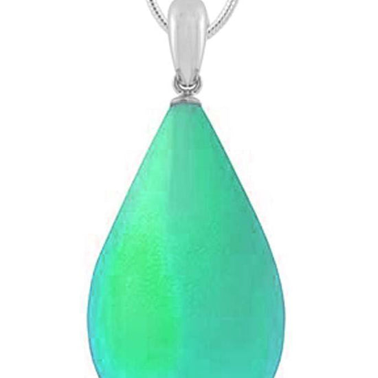 Large Drop Pendant comes with our best 1.2mm sterling silver snake chain, 18" long with frosted green stone.