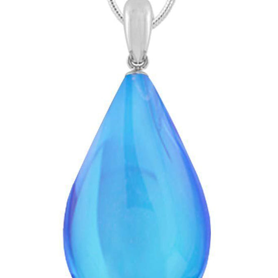 Large Drop Pendant comes with our best 1.2mm sterling silver snake chain, 18" long with polished blue stone.